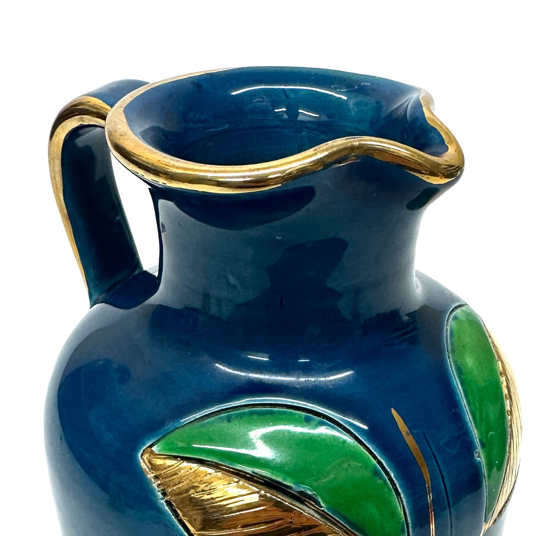 Mid 20th Century Stunning Blue Green & Gold Ceramic Pitcher With Leafy Motif by Aldo Bitossi for Ros - 10