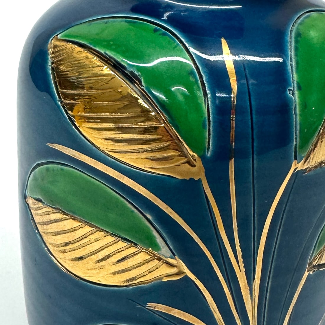Mid 20th Century Stunning Blue Green & Gold Ceramic Pitcher With Leafy Motif by Aldo Bitossi for Ros - 11