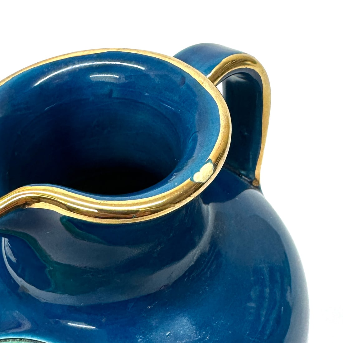 Mid 20th Century Stunning Blue Green & Gold Ceramic Pitcher With Leafy Motif by Aldo Bitossi for Ros - 13