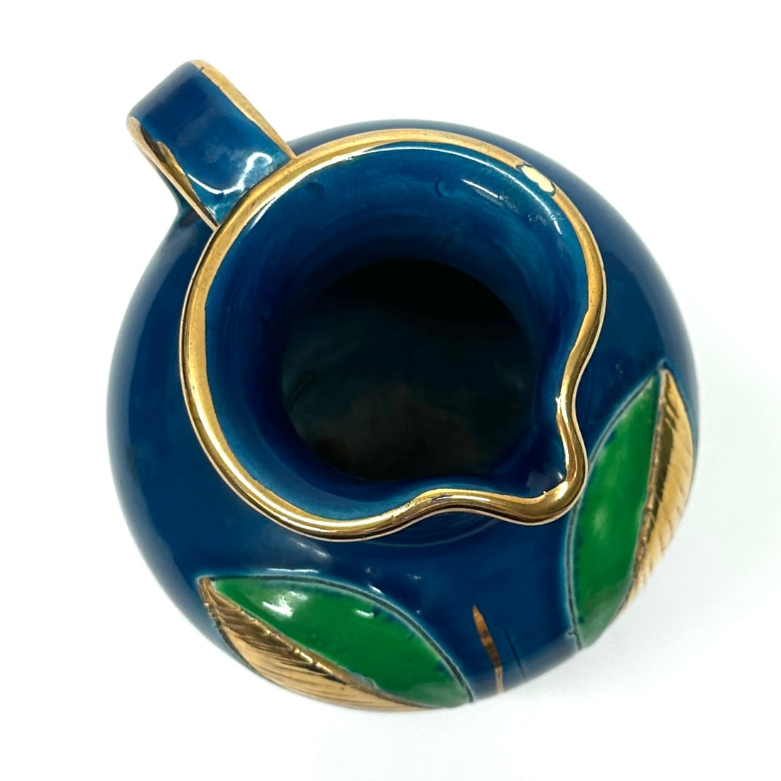 Mid 20th Century Stunning Blue Green & Gold Ceramic Pitcher With Leafy Motif by Aldo Bitossi for Ros - 7