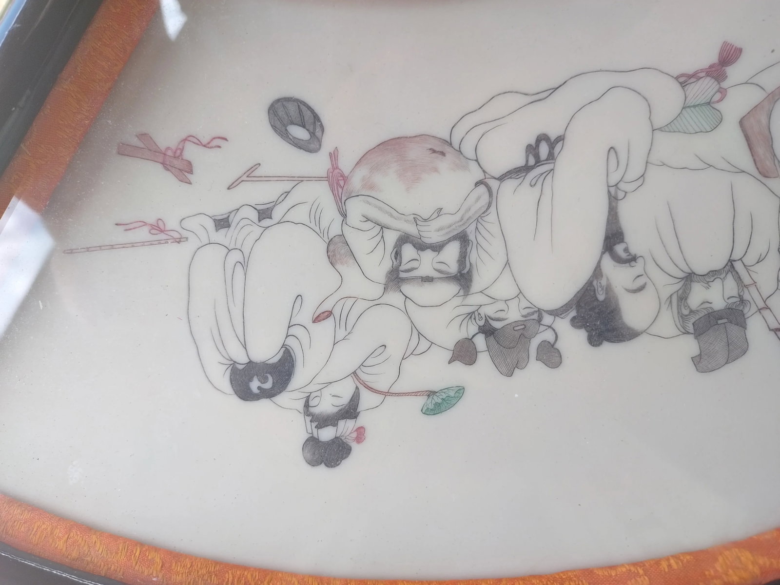 Vintage Chinese Traditional Scene on Ceramic Fan - 2