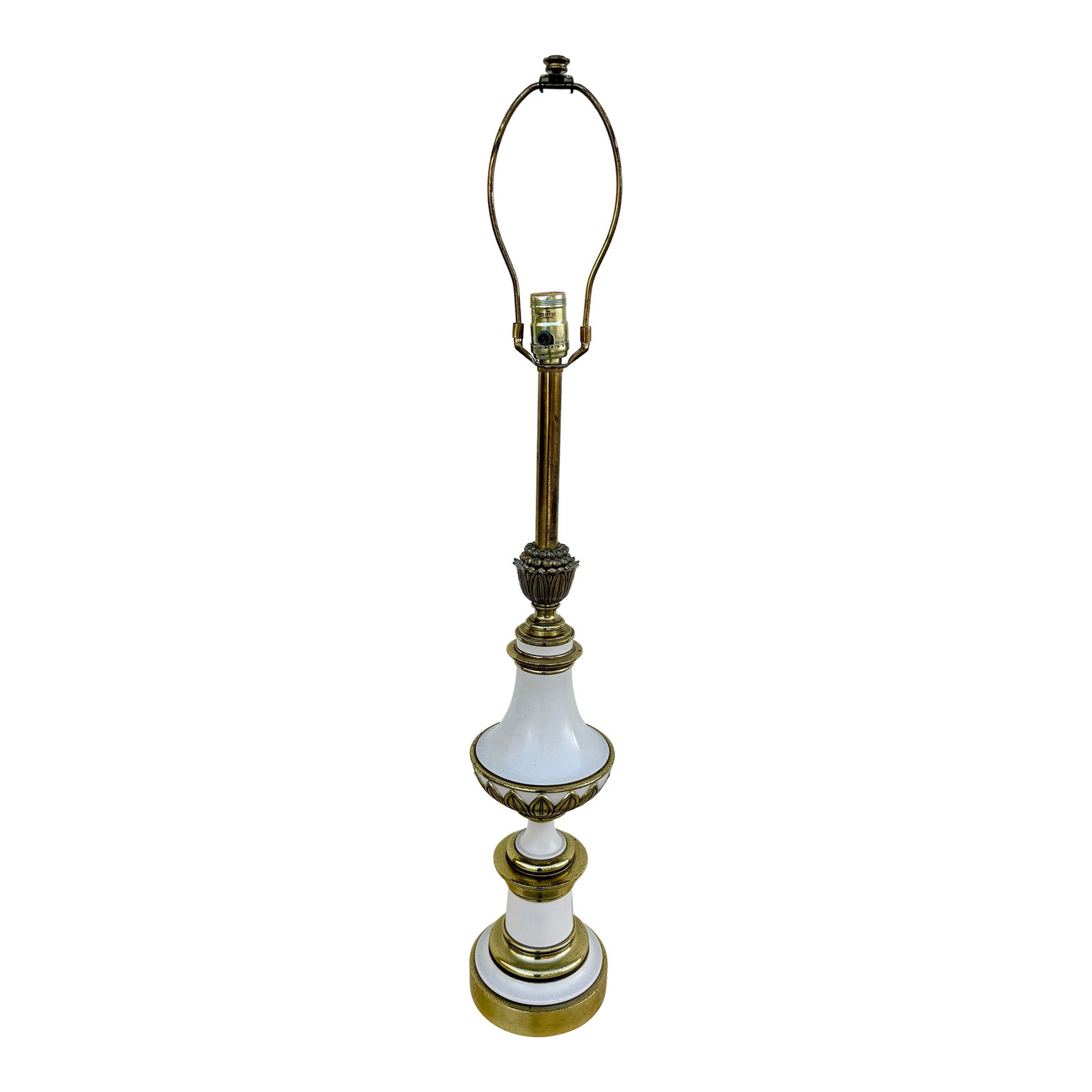 Vintage Brass and Glazed Metal Mid Century Lamp: Unique vintage brass and glazed metal lamp. Heavy and very sturdy. Original wiring. Perfect for adding a mid century touch to any room. Condition: Alterations: Original Condition Unaltered Imperfectio