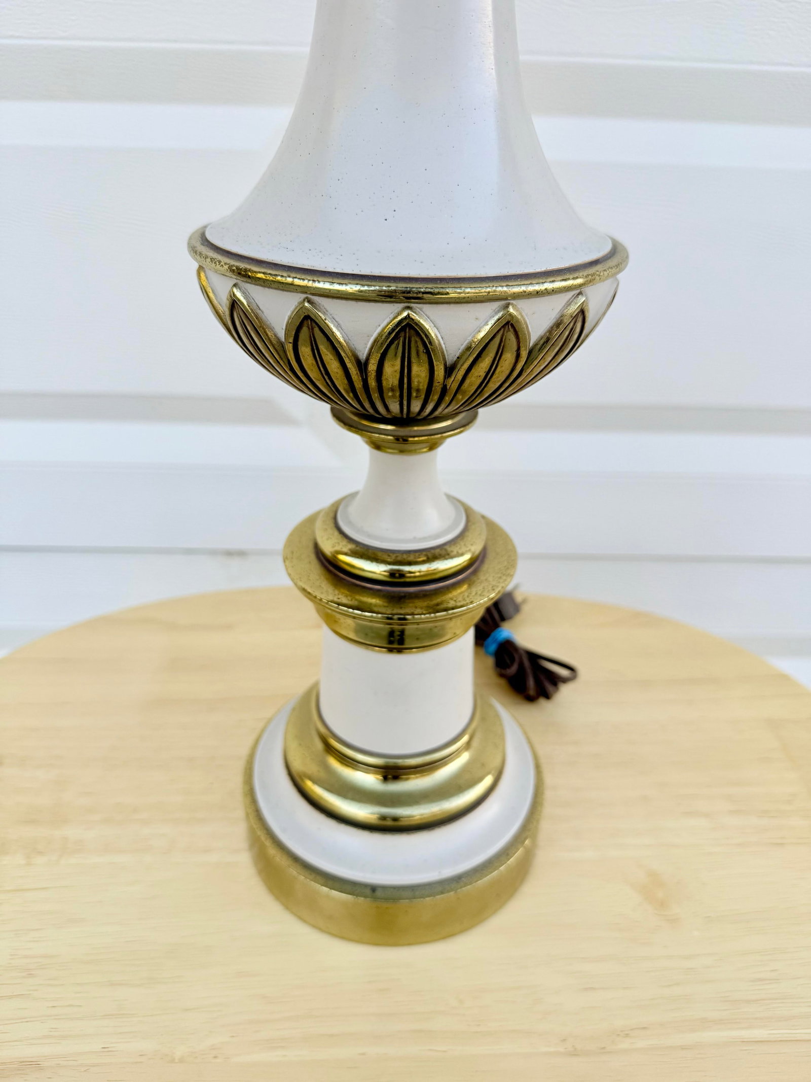 Vintage Brass and Glazed Metal Mid Century Lamp - 2
