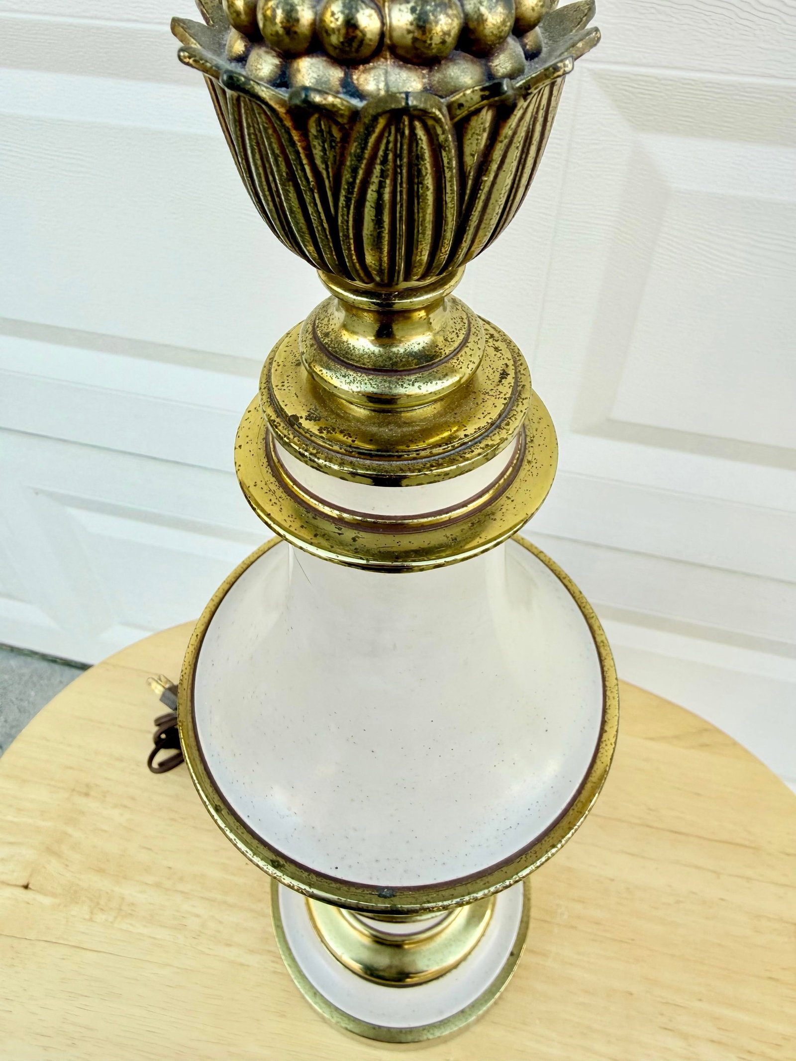 Vintage Brass and Glazed Metal Mid Century Lamp - 3