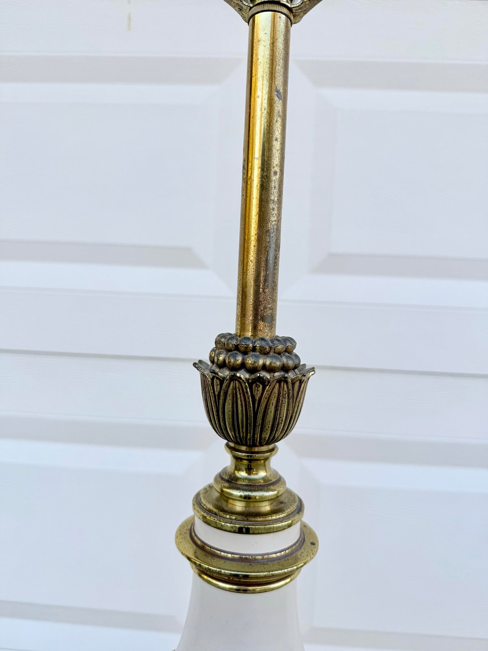 Vintage Brass and Glazed Metal Mid Century Lamp - 4