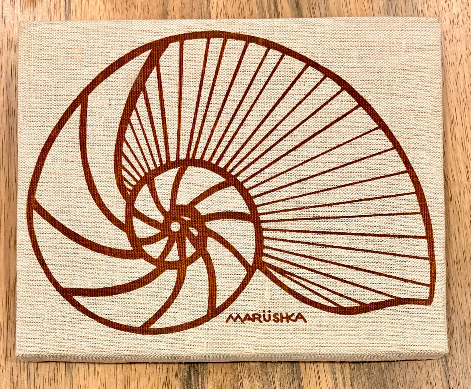 Vintage Marushka Nautilus Screen Print on Stretched Linen Canvas Wall Hanging - 3
