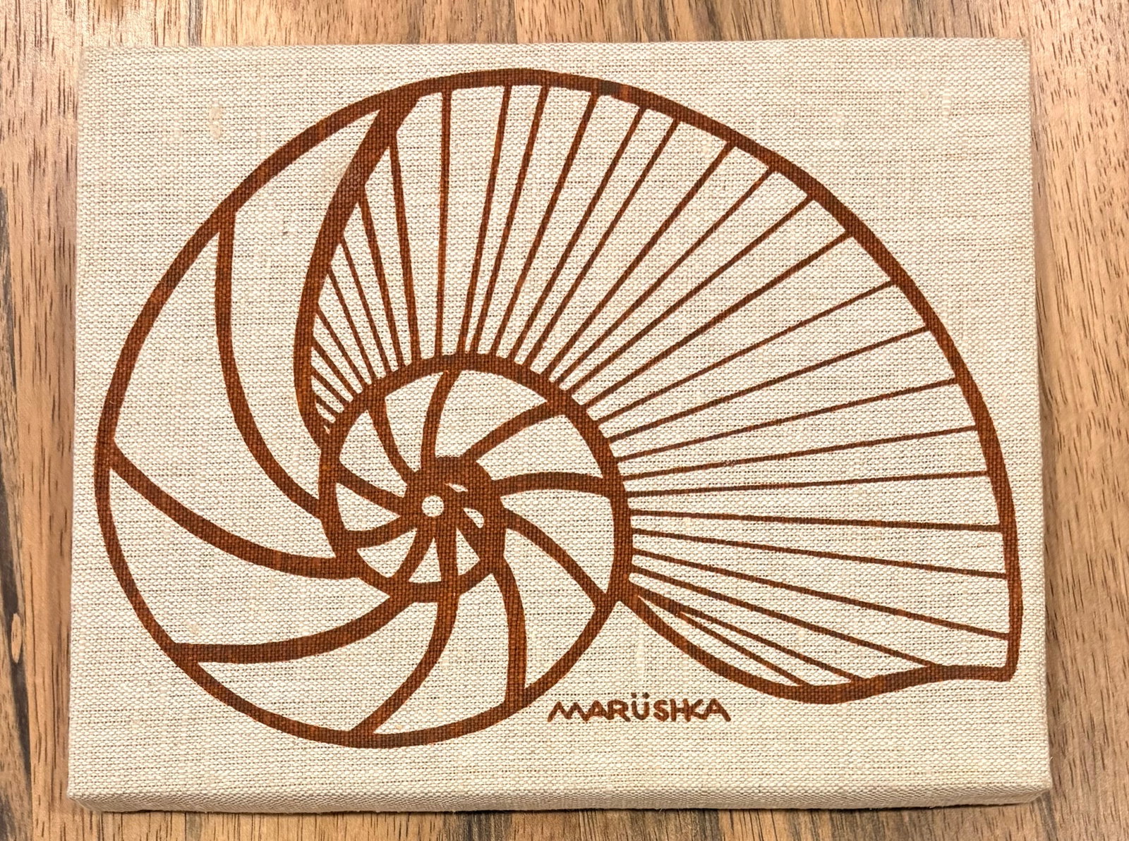 Vintage Marushka Nautilus Screen Print on Stretched Linen Canvas Wall Hanging - 8