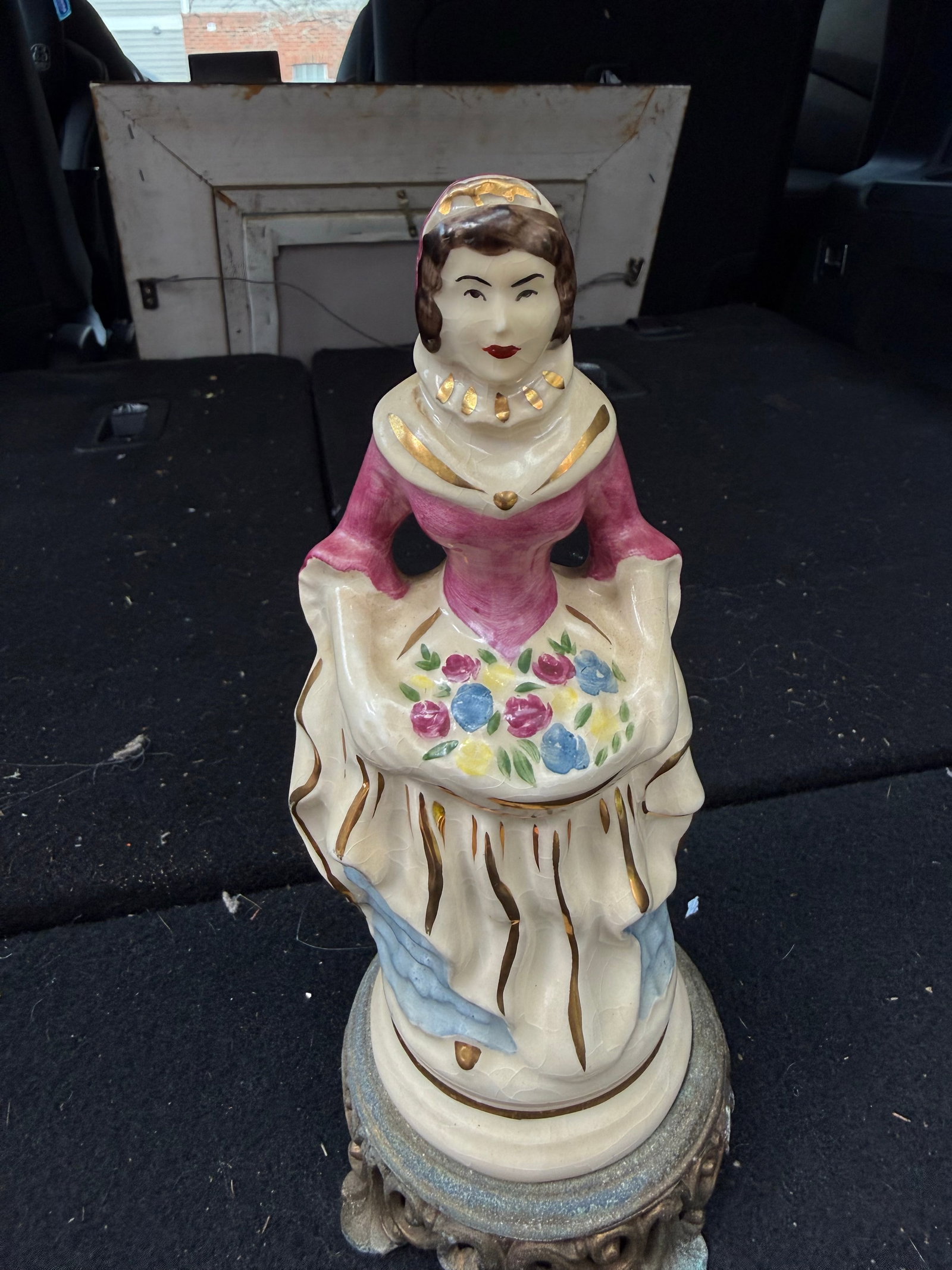 Antique 19th Century Staffordshire Eng. Figurine Scottish Lady on Metal Base 9in - 4