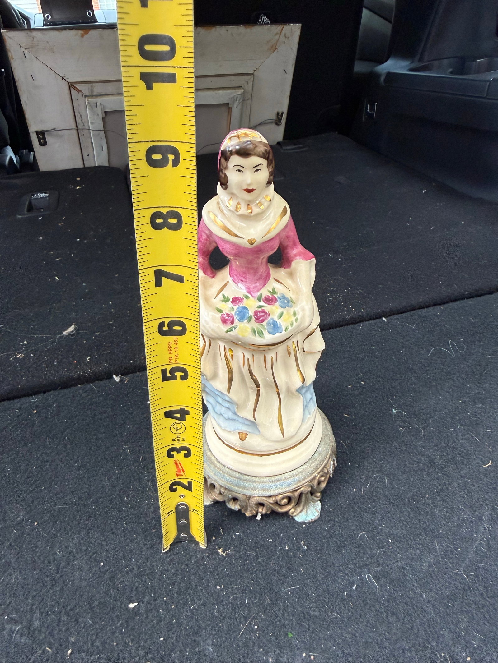 Antique 19th Century Staffordshire Eng. Figurine Scottish Lady on Metal Base 9in - 6