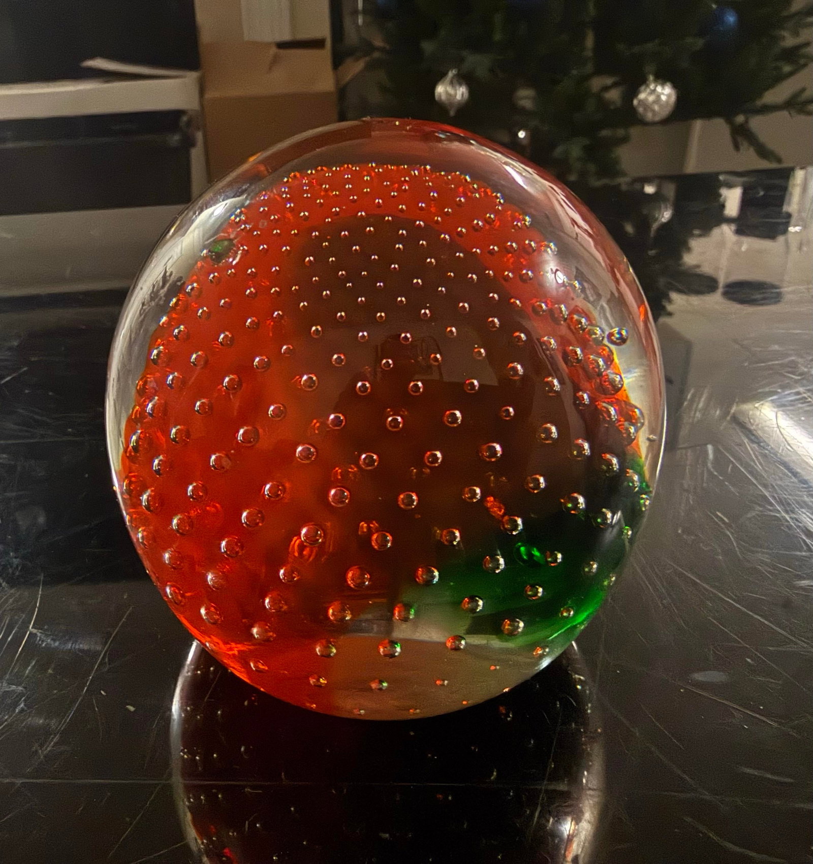 1970s Murano Multi-Color Controlled Bubble Glass Paperweight With Sticker - 2