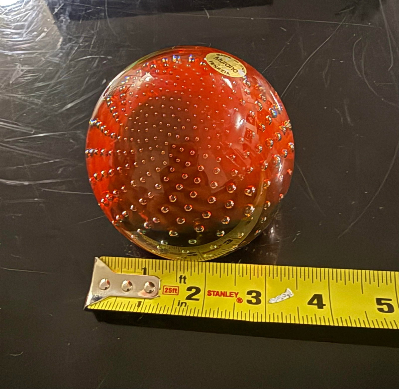 1970s Murano Multi-Color Controlled Bubble Glass Paperweight With Sticker - 6