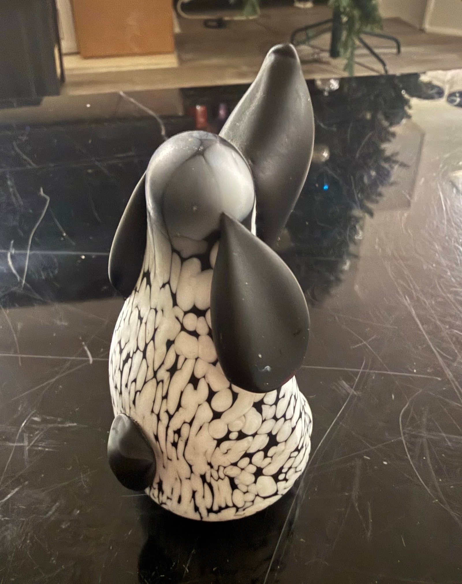 Archimede Seguro 1950 Art Glass Hound Dog Vetro Nero Bianca Figurine - 3