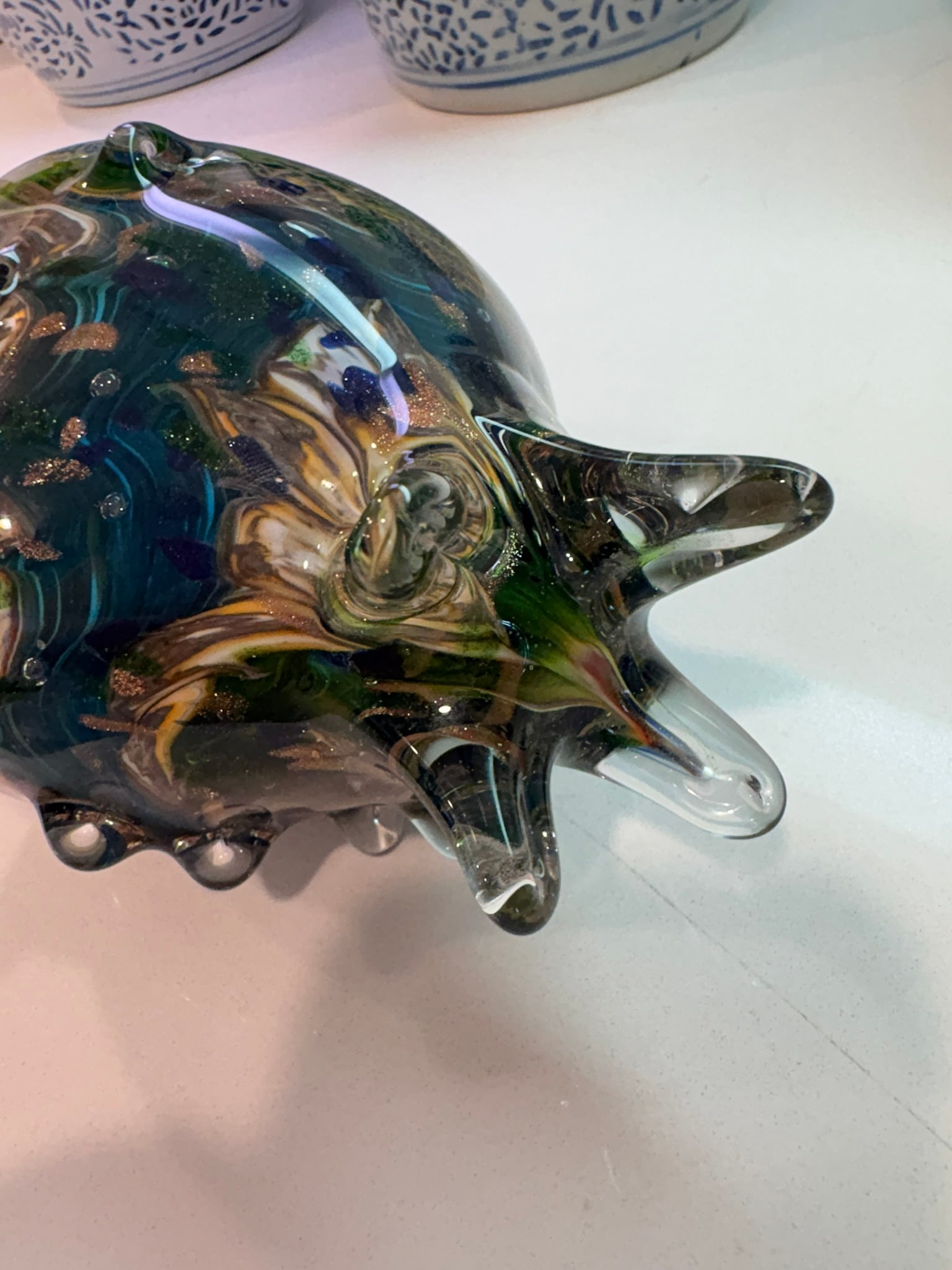 Murano Style Hand Blown Art Glass Conch Shell Bowl With Red Lip Coffee Book Topper - 4