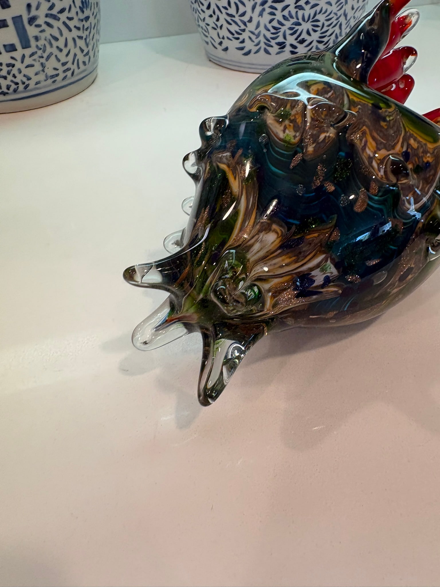 Murano Style Hand Blown Art Glass Conch Shell Bowl With Red Lip Coffee Book Topper - 6