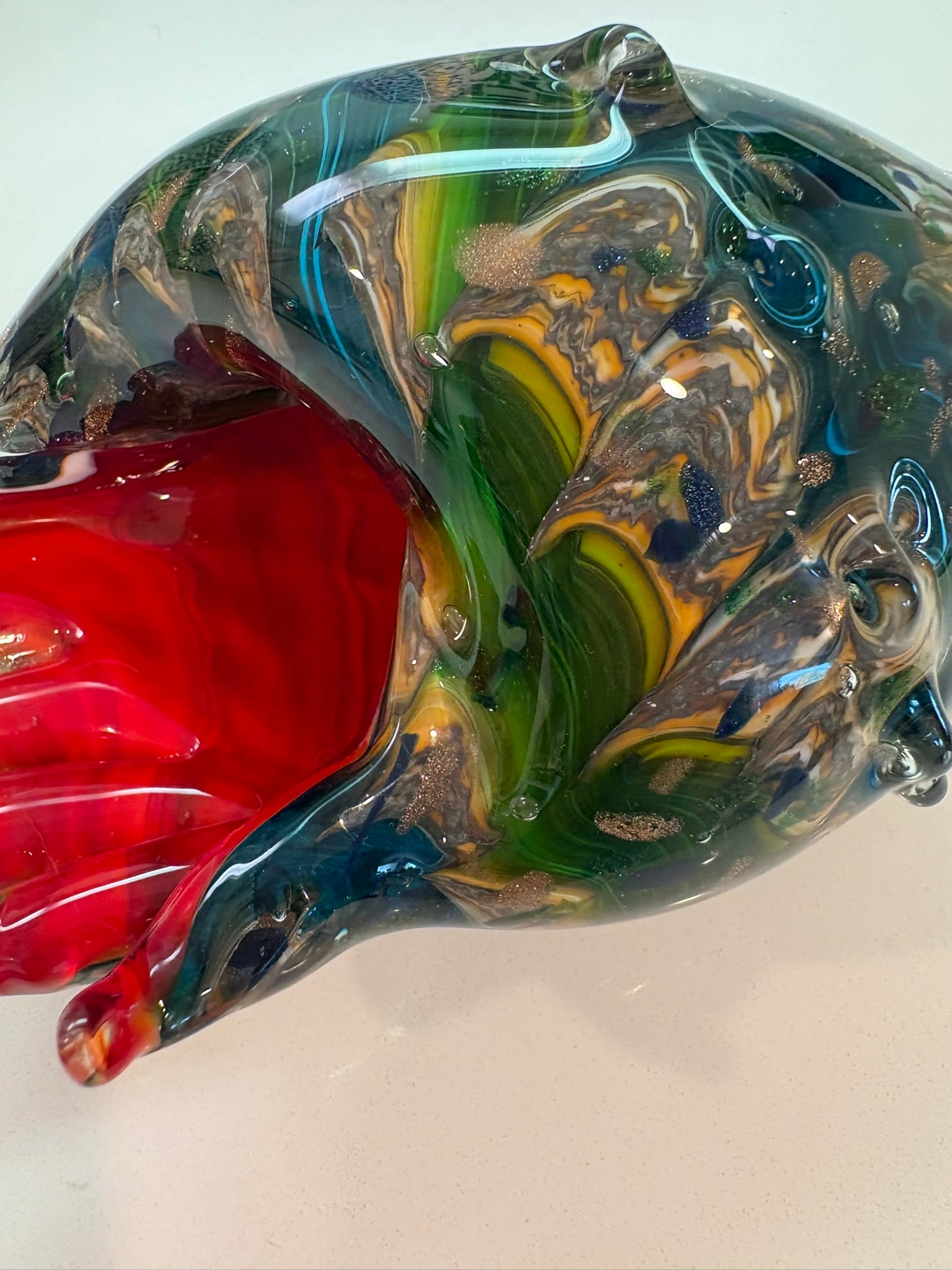 Murano Style Hand Blown Art Glass Conch Shell Bowl With Red Lip Coffee Book Topper - 7
