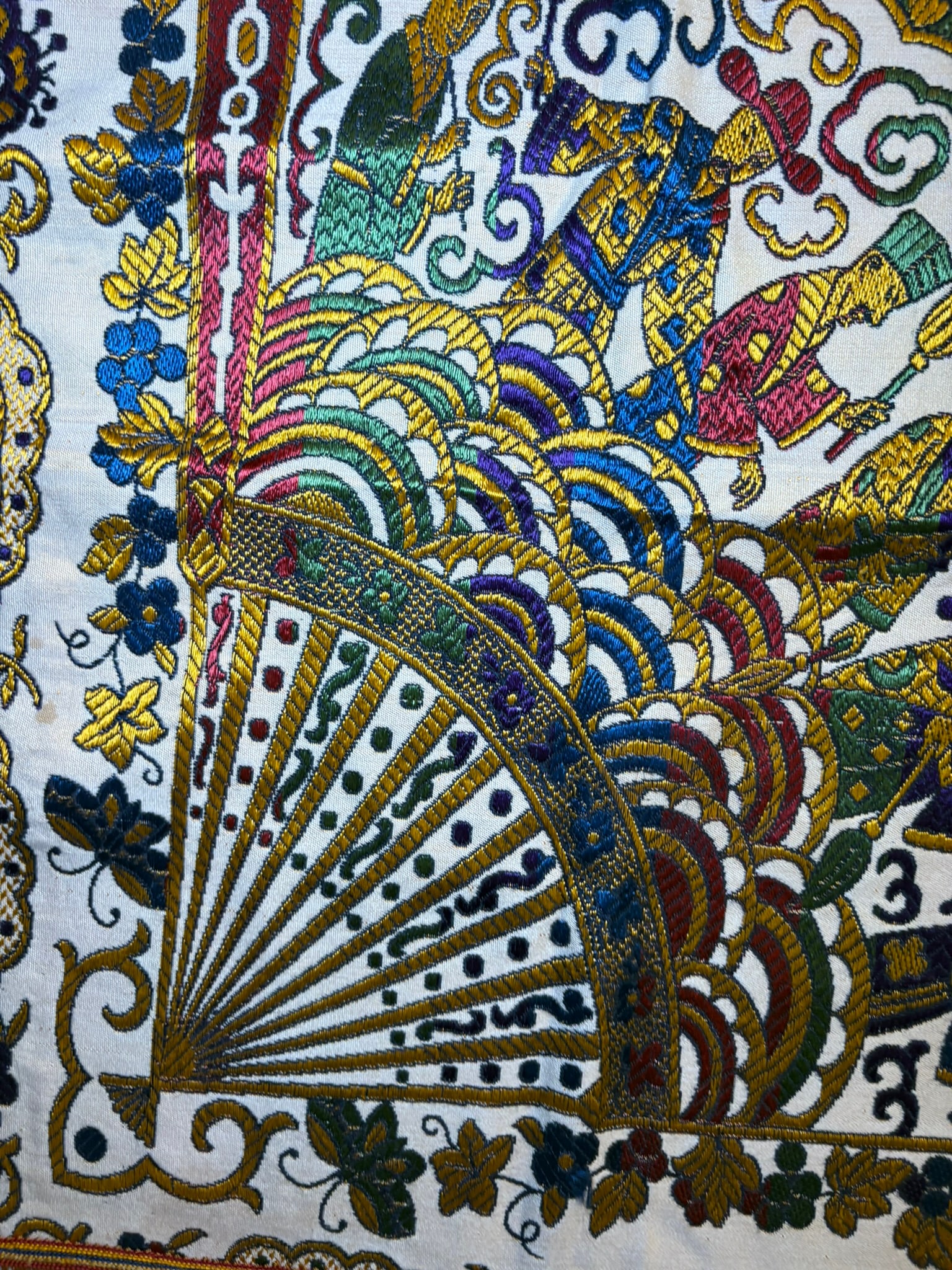 Vintage Gold Brocade Silk Blend Chinoiserie Fringe Tablecloth or Tapestry 55 X 49 - 12