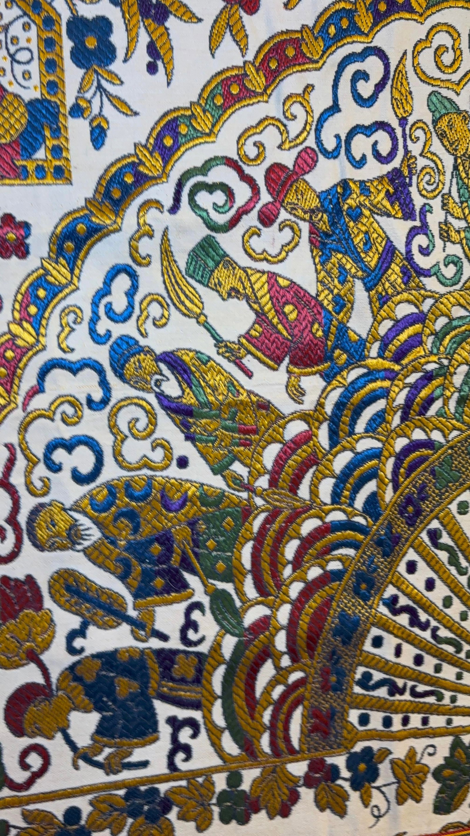 Vintage Gold Brocade Silk Blend Chinoiserie Fringe Tablecloth or Tapestry 55 X 49 - 15