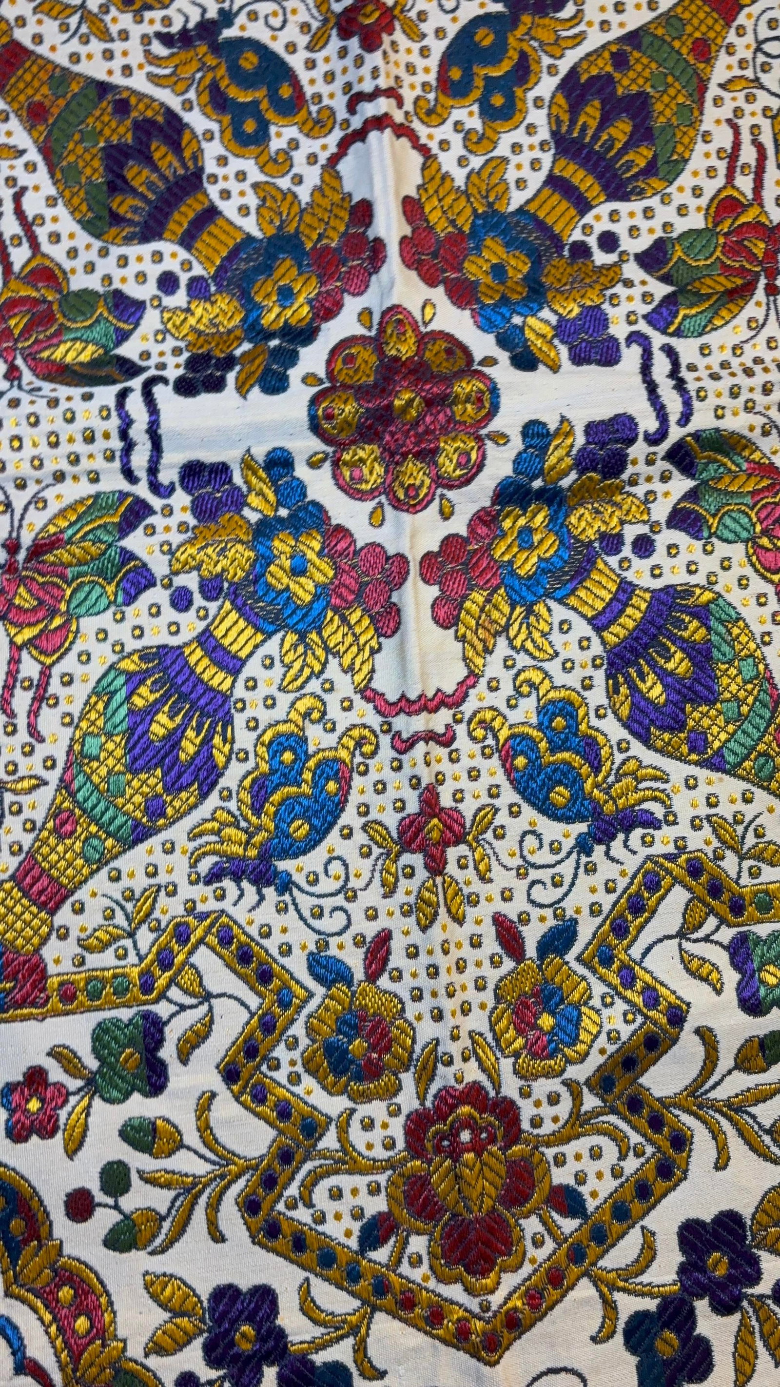 Vintage Gold Brocade Silk Blend Chinoiserie Fringe Tablecloth or Tapestry 55 X 49 - 17