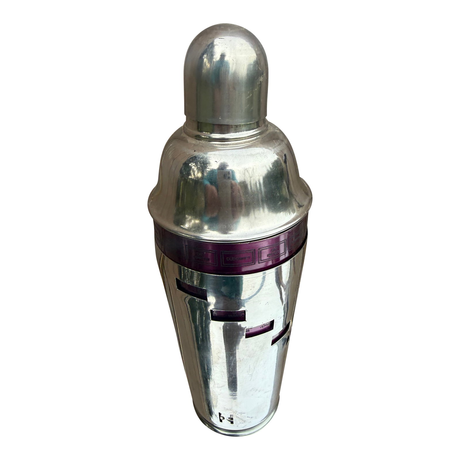 Dial a Drink Menu Cocktail Shaker: Dial a drink with this fabulous millennial era metal cocktail shaker with burgundy drink mixing menus! 3.25 x 10.5 inches for the standard 34-ounce (1-liter) model. It features 15 etched cocktail reci