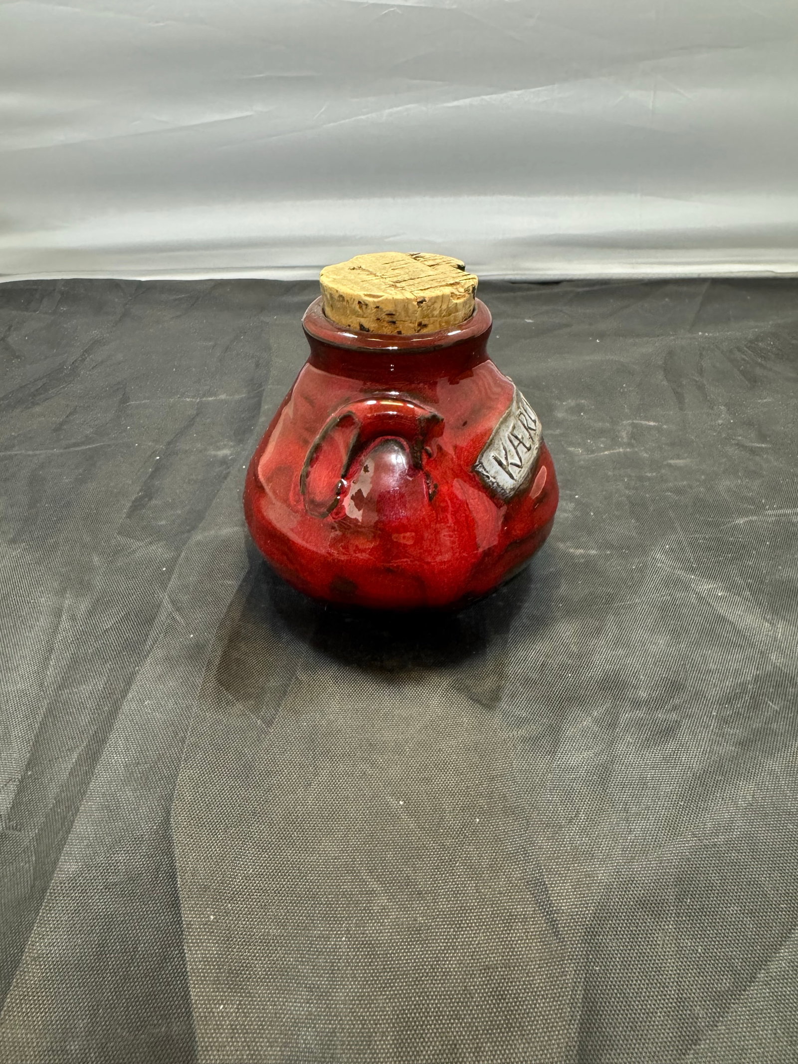 VTG Frelica Danmark Red Studio Pottery Kaerlighed (Love) Jar & Cork Danish MCM - 4