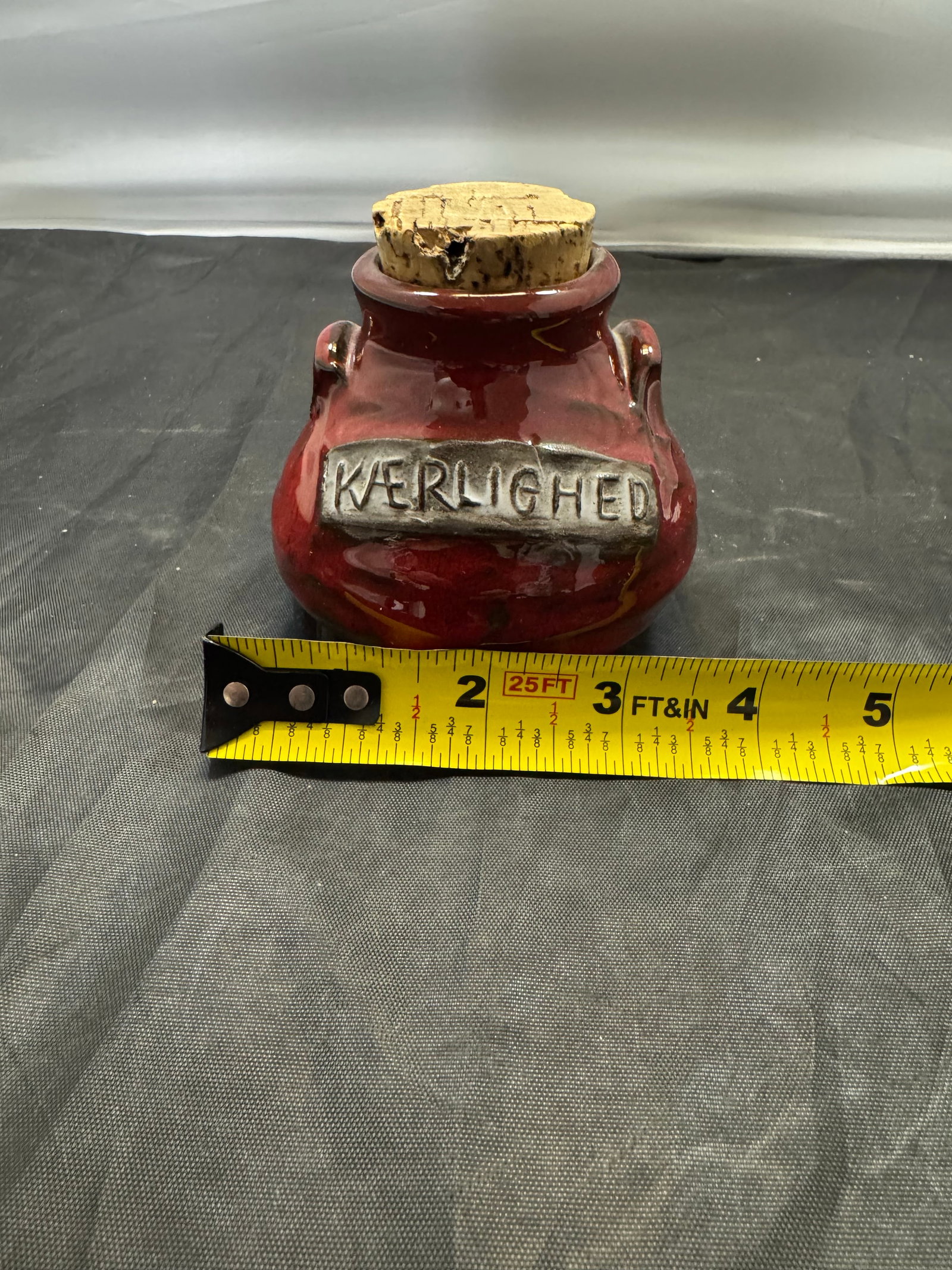 VTG Frelica Danmark Red Studio Pottery Kaerlighed (Love) Jar & Cork Danish MCM - 8