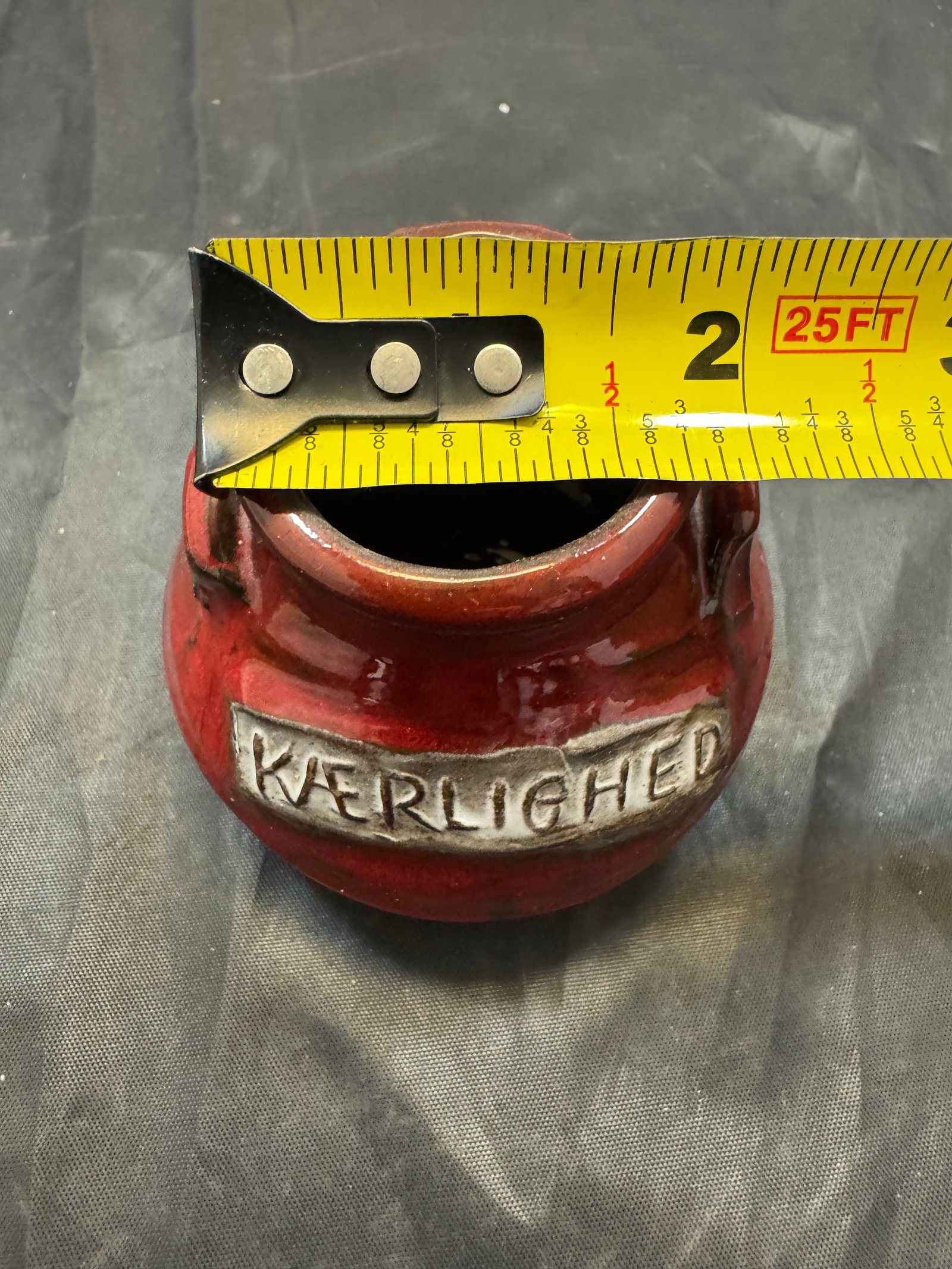 VTG Frelica Danmark Red Studio Pottery Kaerlighed (Love) Jar & Cork Danish MCM - 9