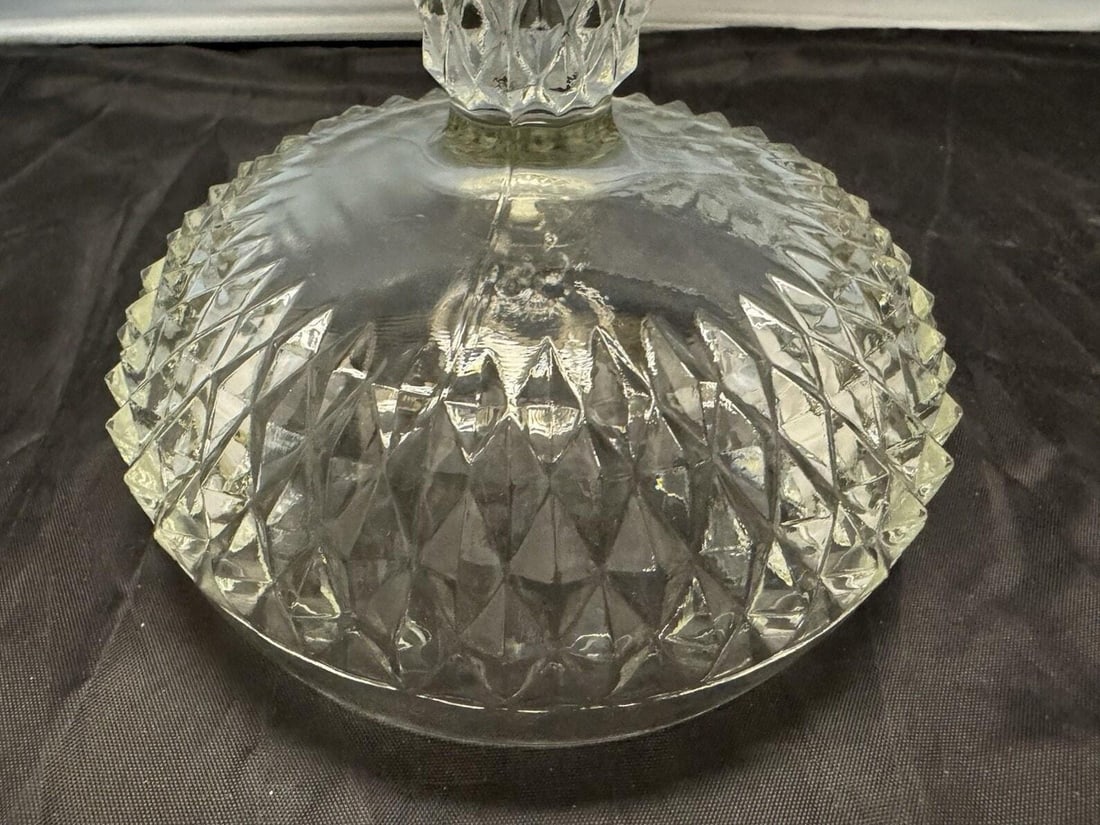 Vintage Indiana Glass Pedestal Clear Compote Fruit Bowl Diamond Point 7.25" Tall - 2