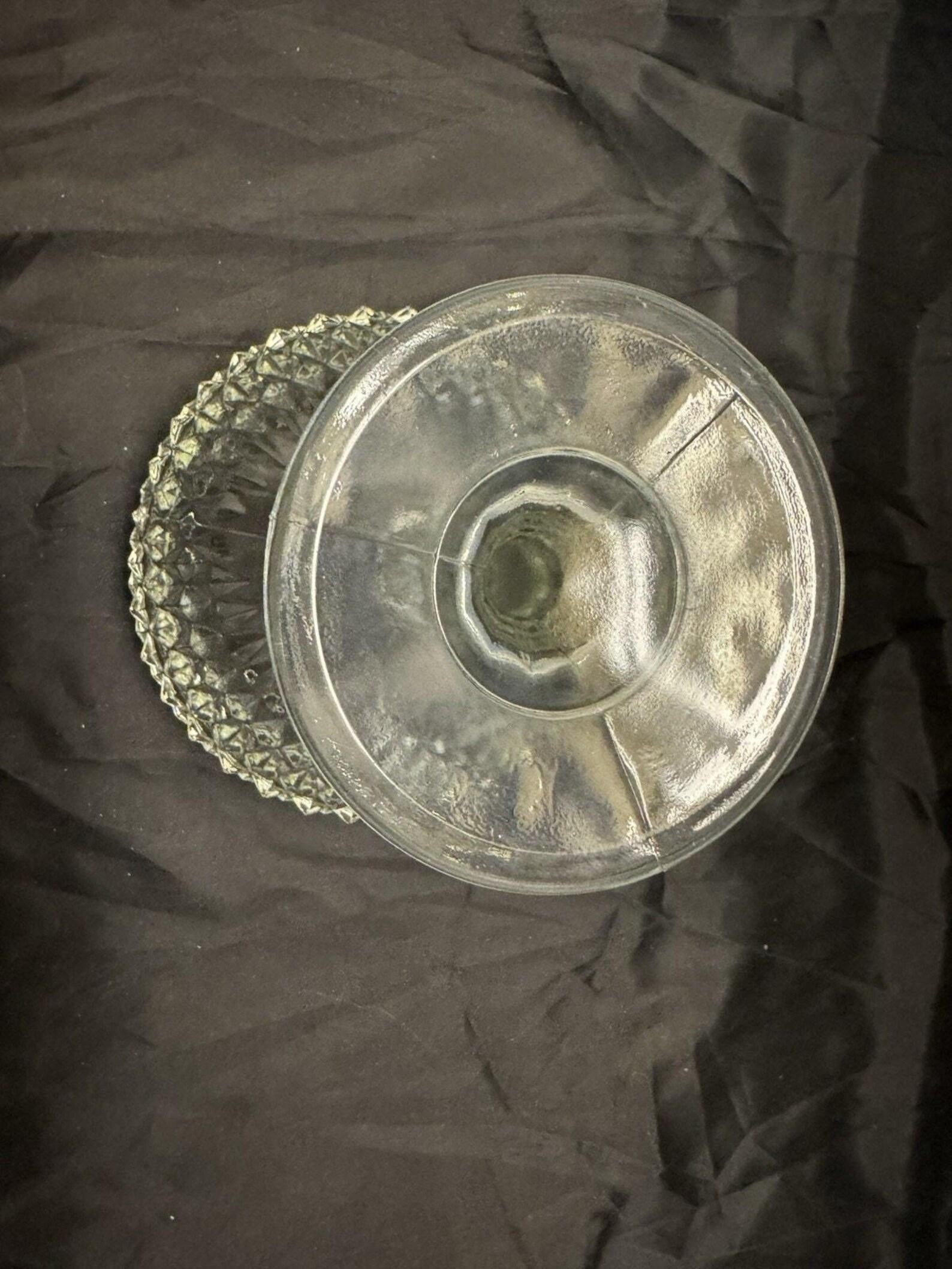 Vintage Indiana Glass Pedestal Clear Compote Fruit Bowl Diamond Point 7.25" Tall - 3