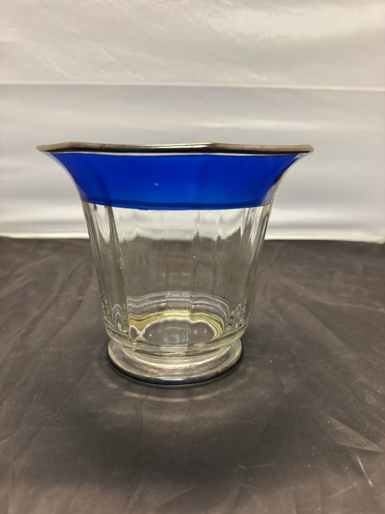 Vintage Westmoreland Glass Cobalt Blue & Silver Overlay Candy Dish Floral Urn - 2