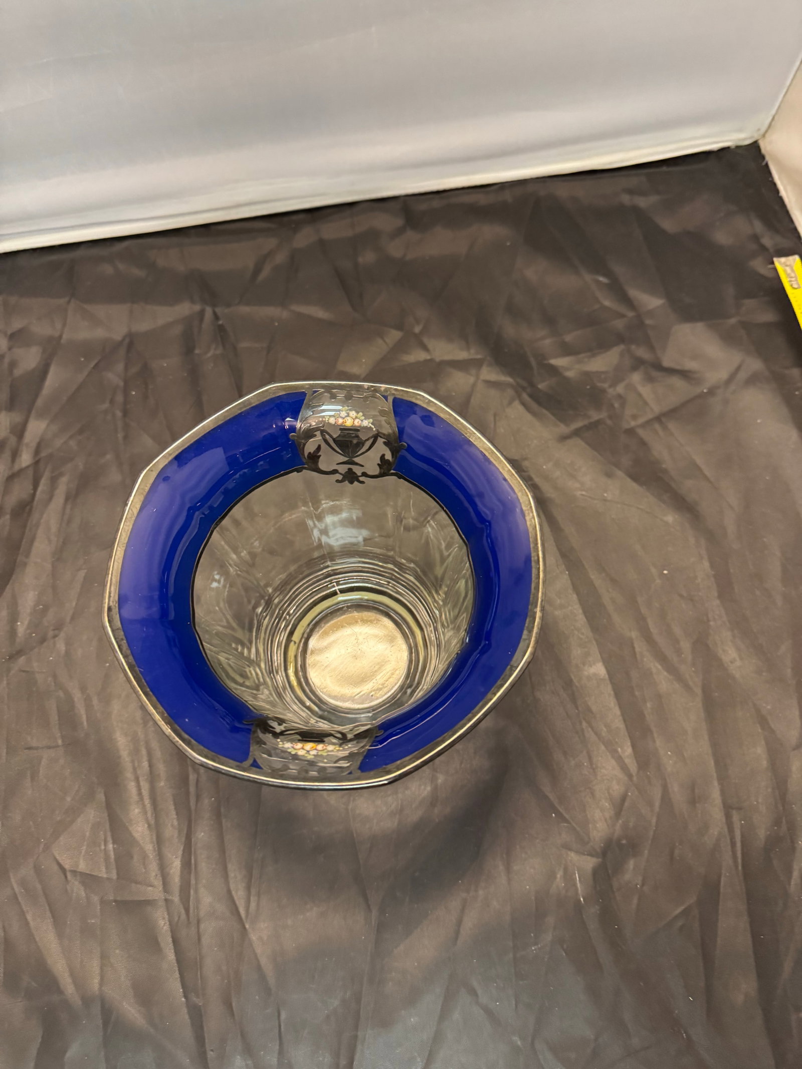 Vintage Westmoreland Glass Cobalt Blue & Silver Overlay Candy Dish Floral Urn - 5