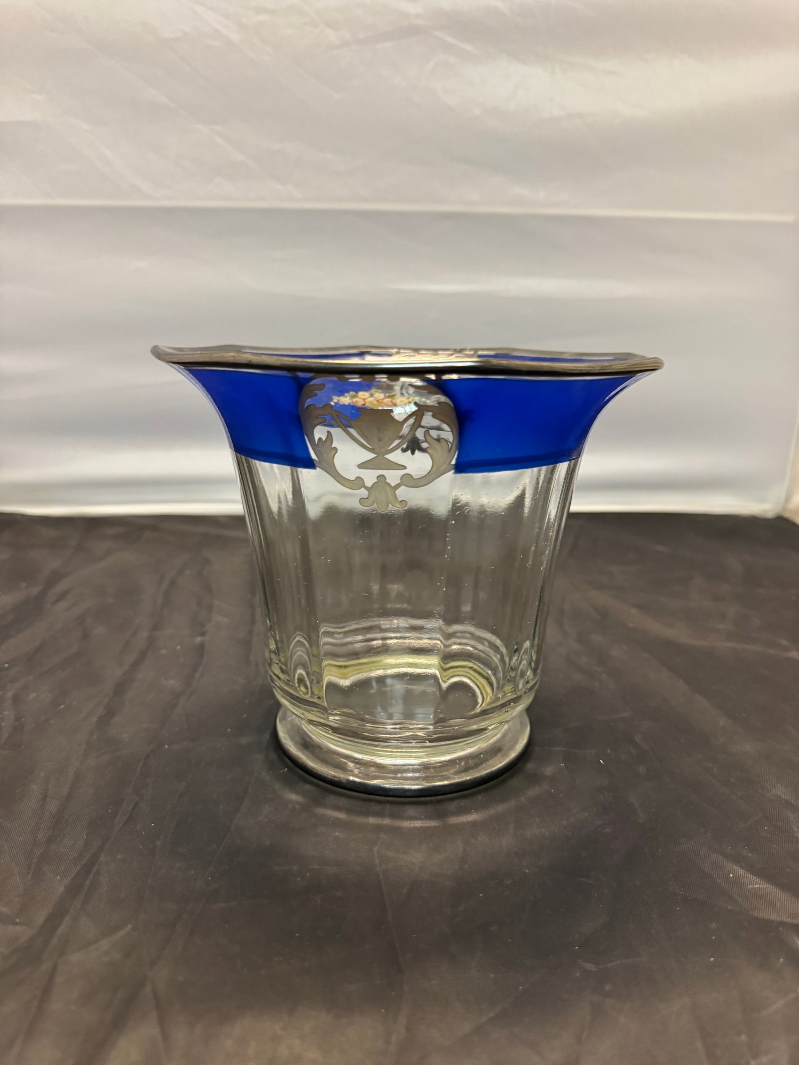Vintage Westmoreland Glass Cobalt Blue & Silver Overlay Candy Dish Floral Urn - 6