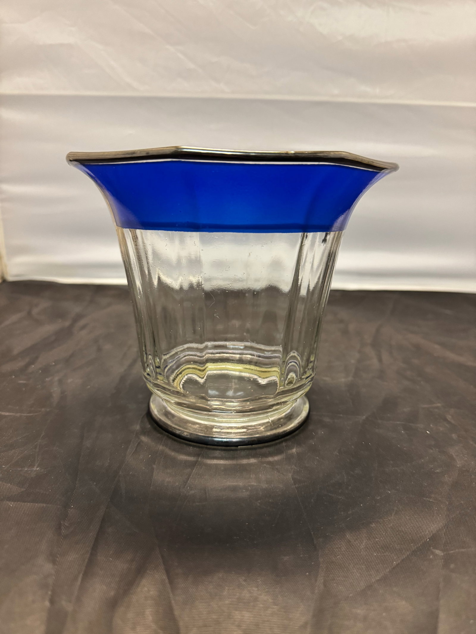 Vintage Westmoreland Glass Cobalt Blue & Silver Overlay Candy Dish Floral Urn - 7
