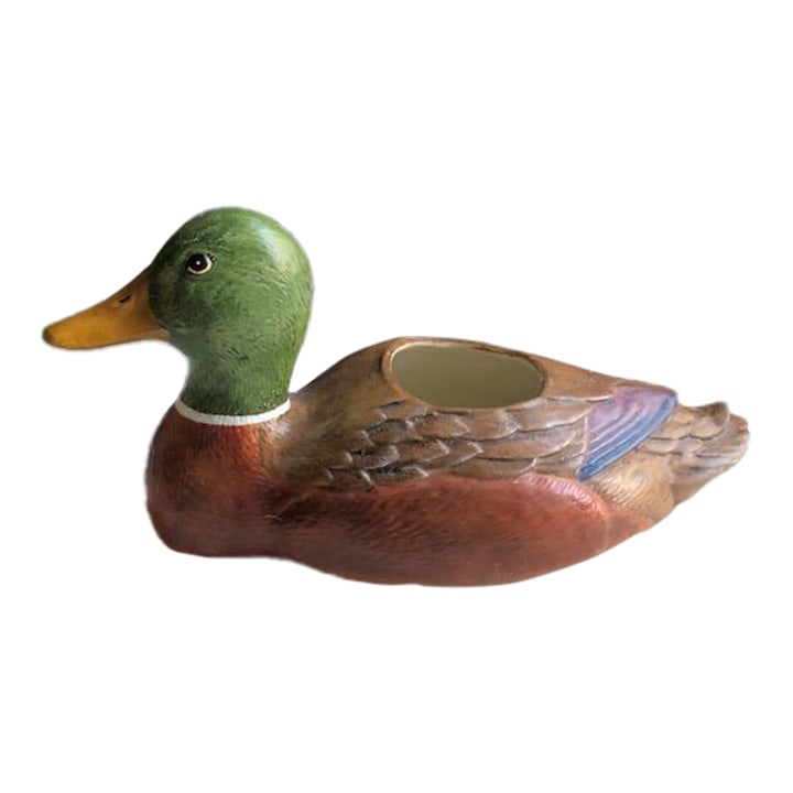 Mid-Century Painted Duck Figurine or Planter: Handsome mid-20th century duck figurine. Hand-painted and signed by artist on bottom. Use as a planter, catchall, or decor. Condition: Imperfections: Some Imperfections Condition Notes: minor overall