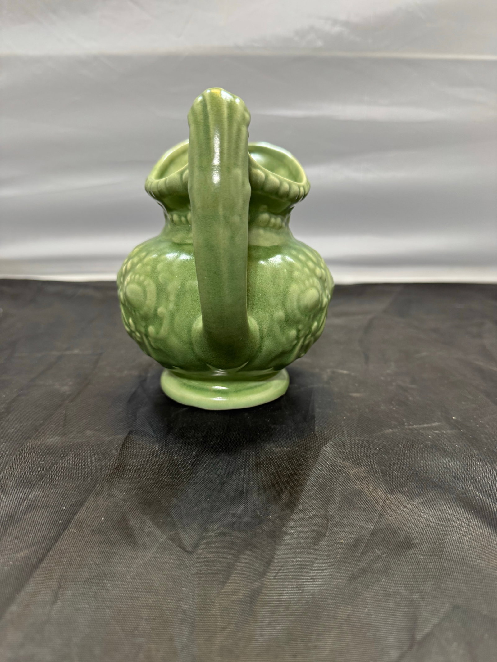 Vintage Mid Century Modern Camark Pottery Sage Green Ornate Pitcher 6" - 2