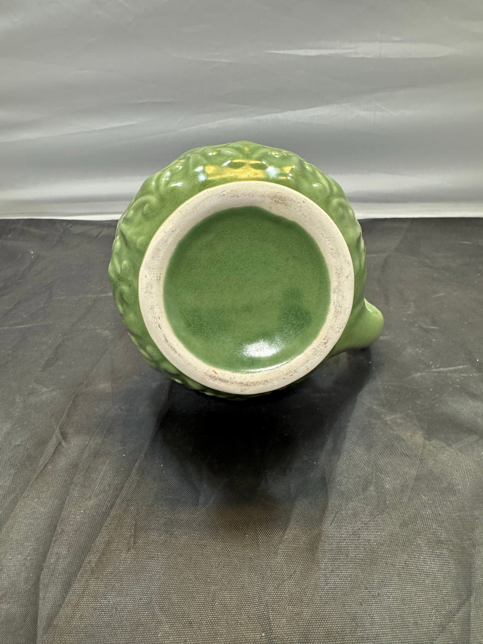 Vintage Mid Century Modern Camark Pottery Sage Green Ornate Pitcher 6" - 6