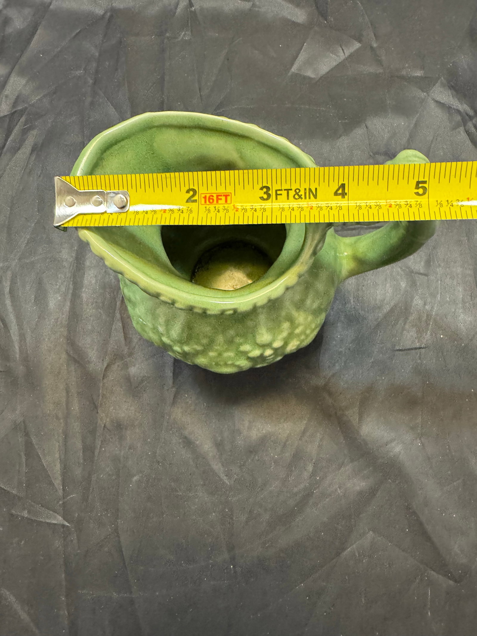 Vintage Mid Century Modern Camark Pottery Sage Green Ornate Pitcher 6" - 7