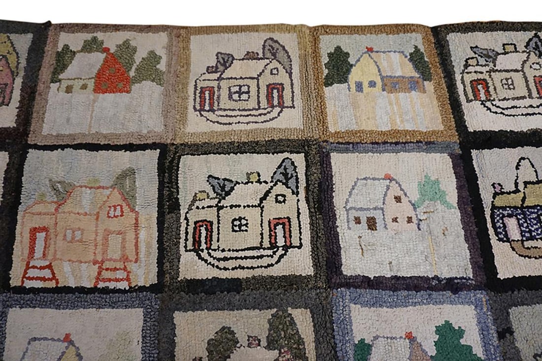1880s Multicolor Geometric Antique American Hooked Rug 4' 11" X6' Handknotted Wool Carpet - 3