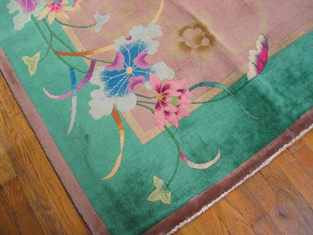 Wool Pile Hand Knotted Room Size Soft Mauve Color Antique Chinese Art Deco Area Rug - 3