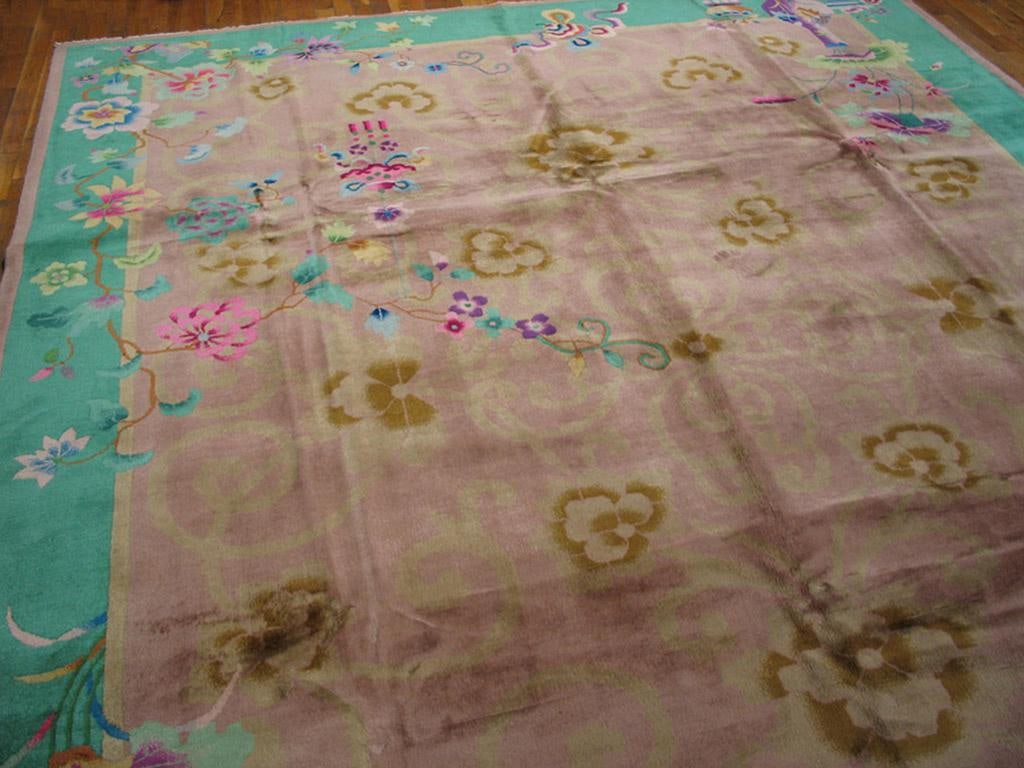 Wool Pile Hand Knotted Room Size Soft Mauve Color Antique Chinese Art Deco Area Rug - 4