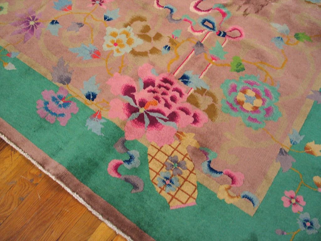 Wool Pile Hand Knotted Room Size Soft Mauve Color Antique Chinese Art Deco Area Rug - 5