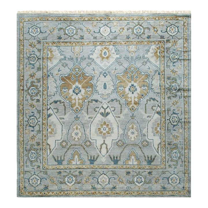 12x15 Gray Hand-Knotted Wool Framed Rosettes Geometric Modern Carpet Rug: This gray wool rug features a hand knotted pile construction suitable for permanent floor placement. The weave type creates a dense surface texture using natural wool fibers. As a hand knotted rug,
