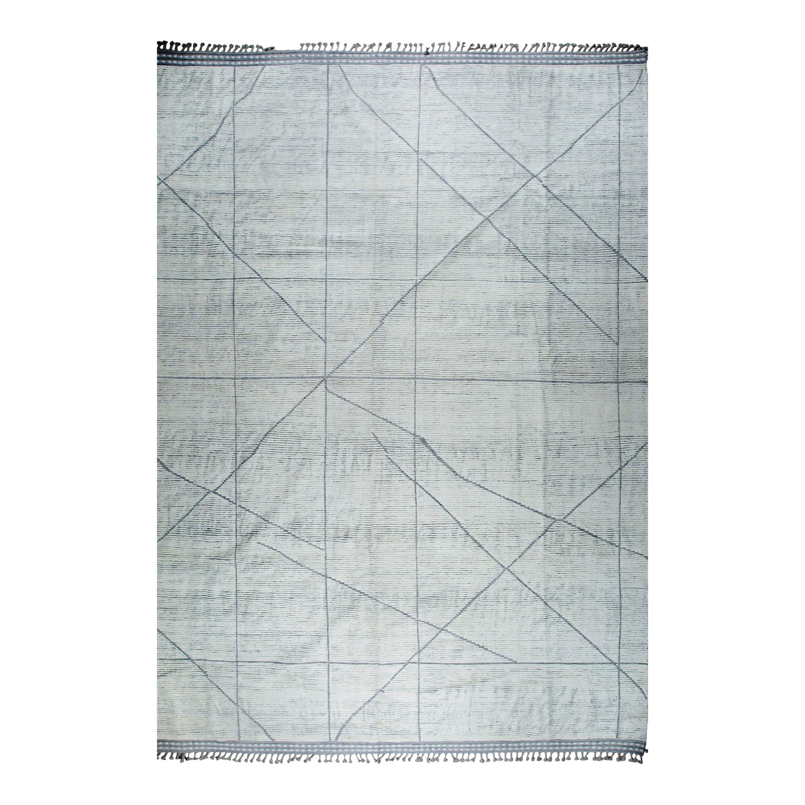 Marrakech Beige Whisper Hand-Knotted Wool Rug Carpet, Soft Geometric Design: Hand-knotted in premium wool, this 12 x 15 Marrakech Beige Whisper rug carpet is a refined offering from our contemporary oversized rug collection. Woven in Pakistan, the piece reflects traditional