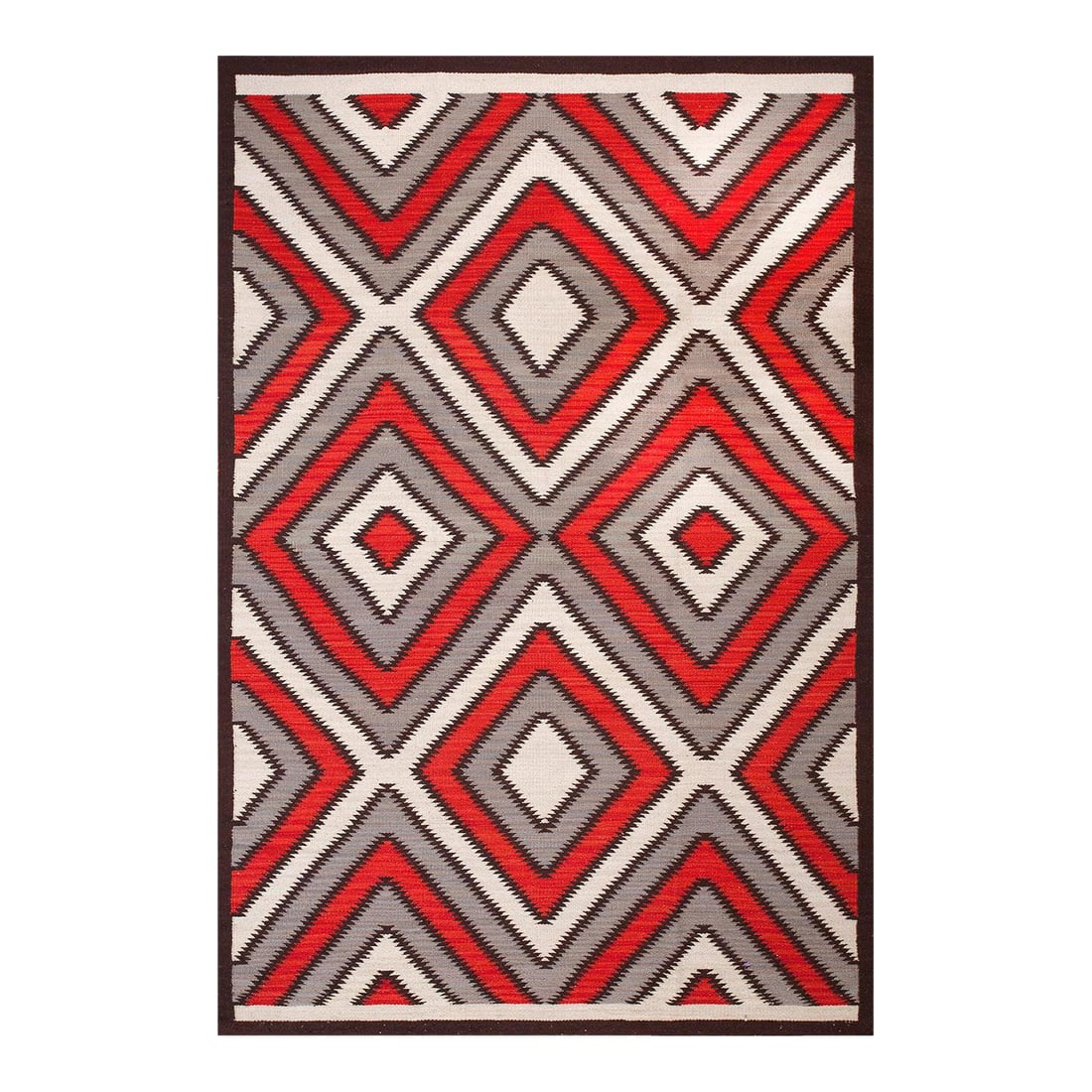 2000s Red Gray Diamond Modern Contemporary Navajo Rug 5' 0" X 8' 0" Flatweave Wool Carpet: Navajo rug 5'0" x 8'0" Four corners Condition: Imperfections: No Imperfections Condition Notes: New Origin: India Materials & Techniques: Wool Details: Pattern: Diamond Rug Construction: