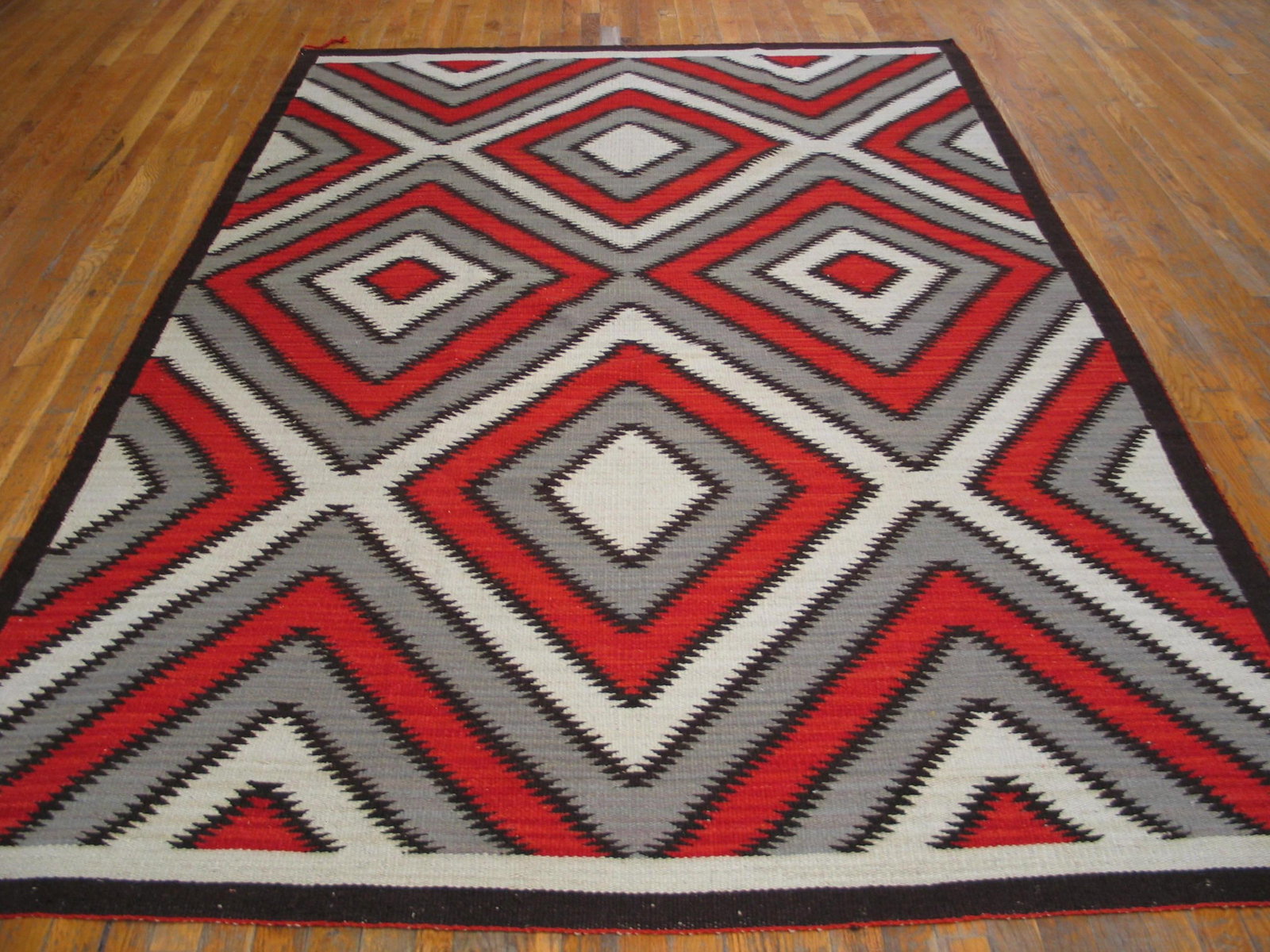 2000s Red Gray Diamond Modern Contemporary Navajo Rug 5' 0" X 8' 0" Flatweave Wool Carpet - 2