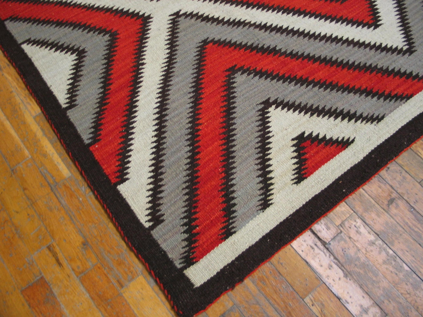 2000s Red Gray Diamond Modern Contemporary Navajo Rug 5' 0" X 8' 0" Flatweave Wool Carpet - 6