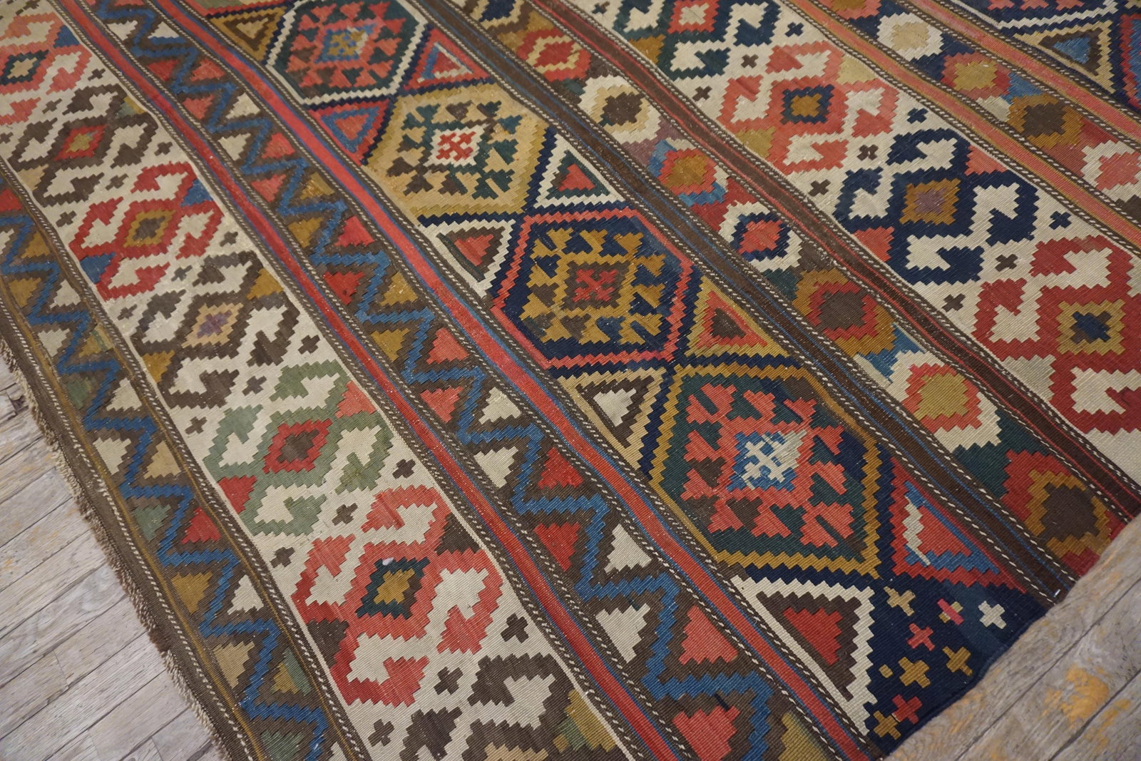 1920s Multicolor Geometric Kilim Antique Caucasian Flat-Weave Carpet 6'3" X 10' Wool Rug - 11
