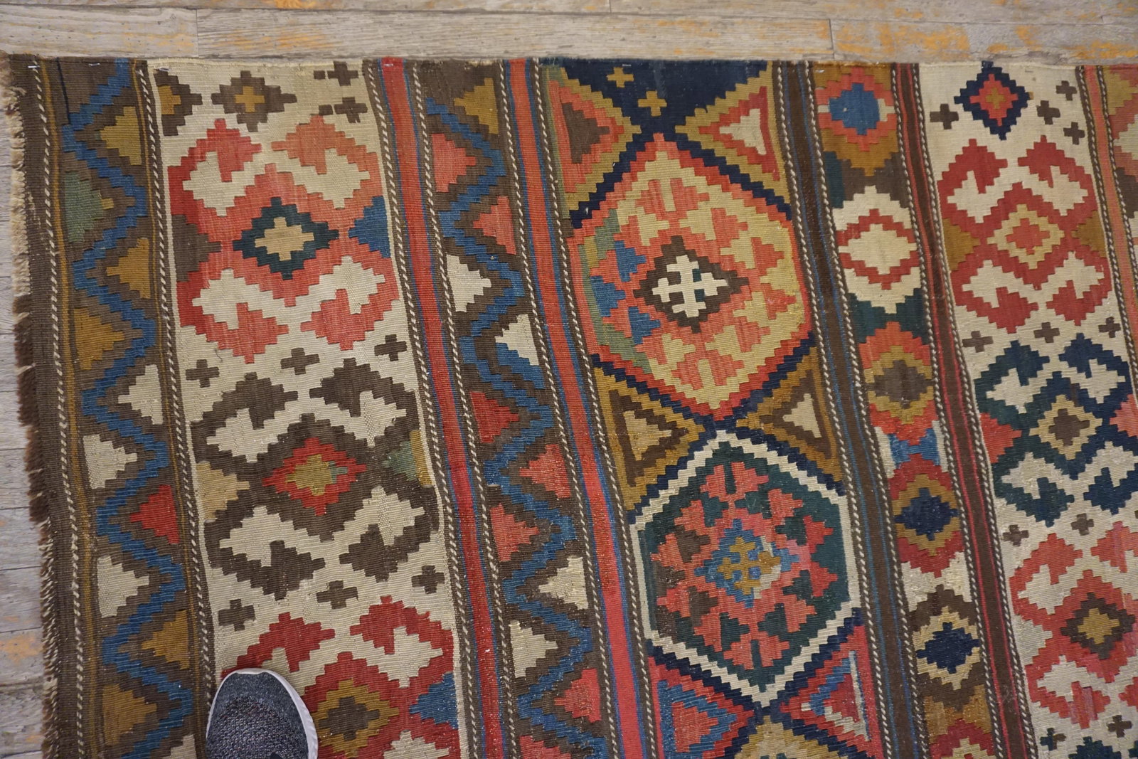 1920s Multicolor Geometric Kilim Antique Caucasian Flat-Weave Carpet 6'3" X 10' Wool Rug - 12