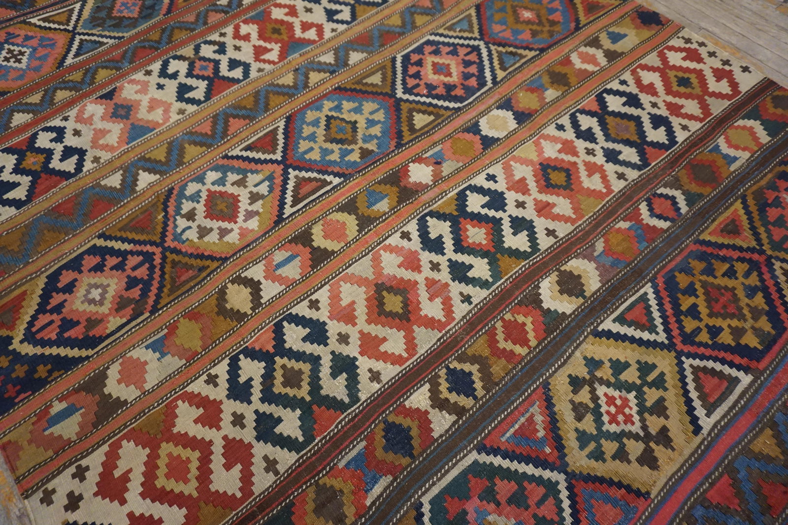 1920s Multicolor Geometric Kilim Antique Caucasian Flat-Weave Carpet 6'3" X 10' Wool Rug - 13