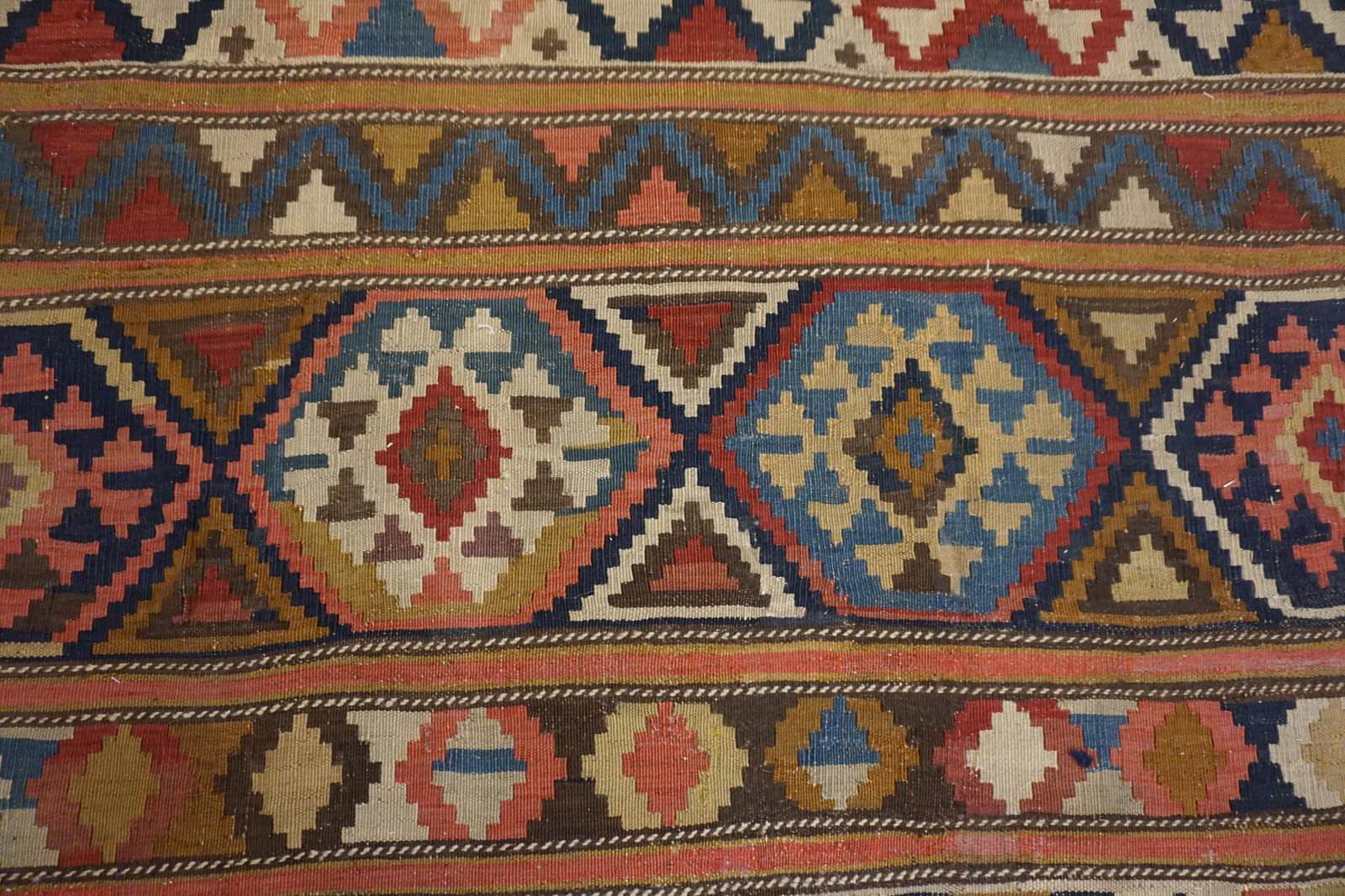 1920s Multicolor Geometric Kilim Antique Caucasian Flat-Weave Carpet 6'3" X 10' Wool Rug - 14