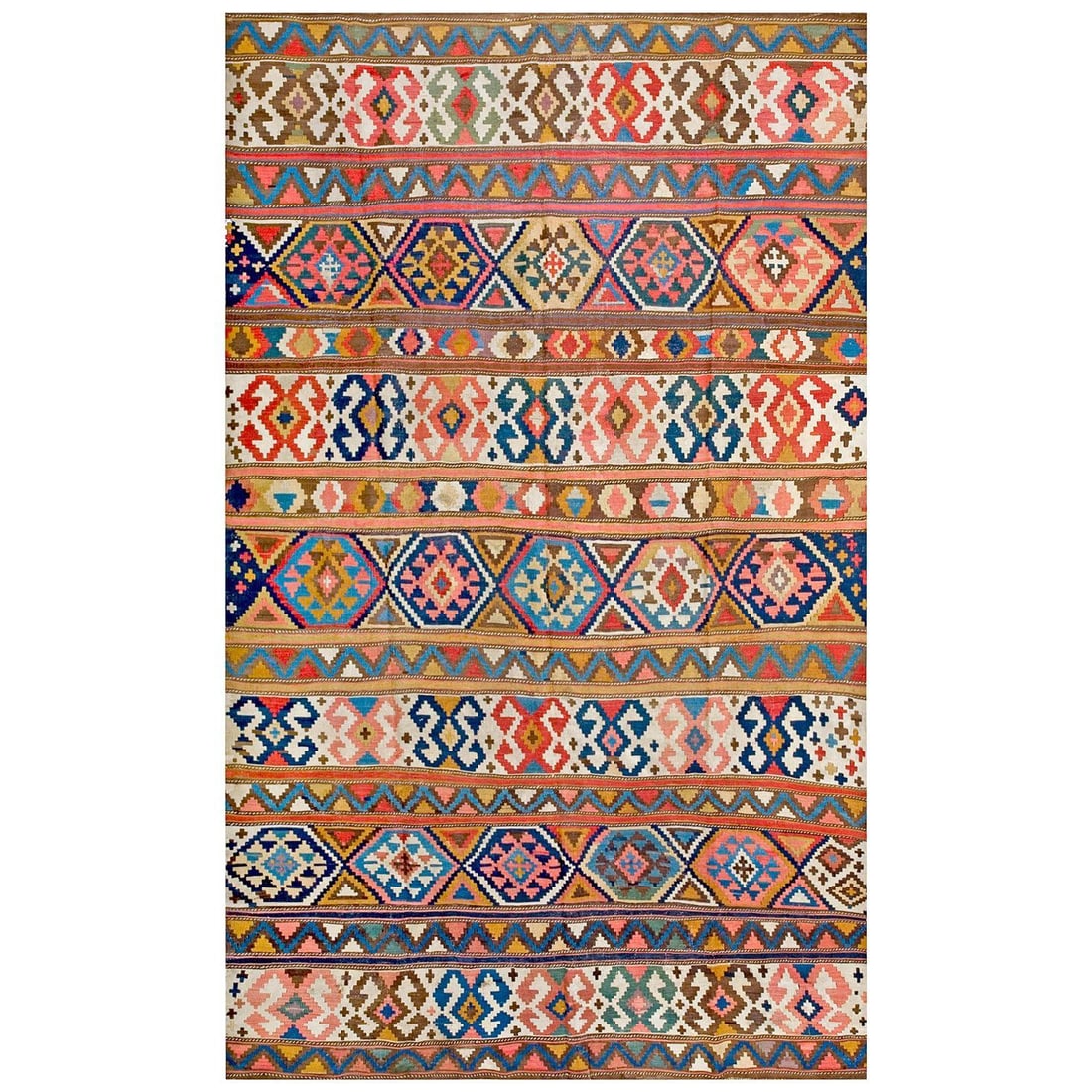 1920s Multicolor Geometric Kilim Antique Caucasian Flat-Weave Carpet 6'3" X 10' Wool Rug - 15